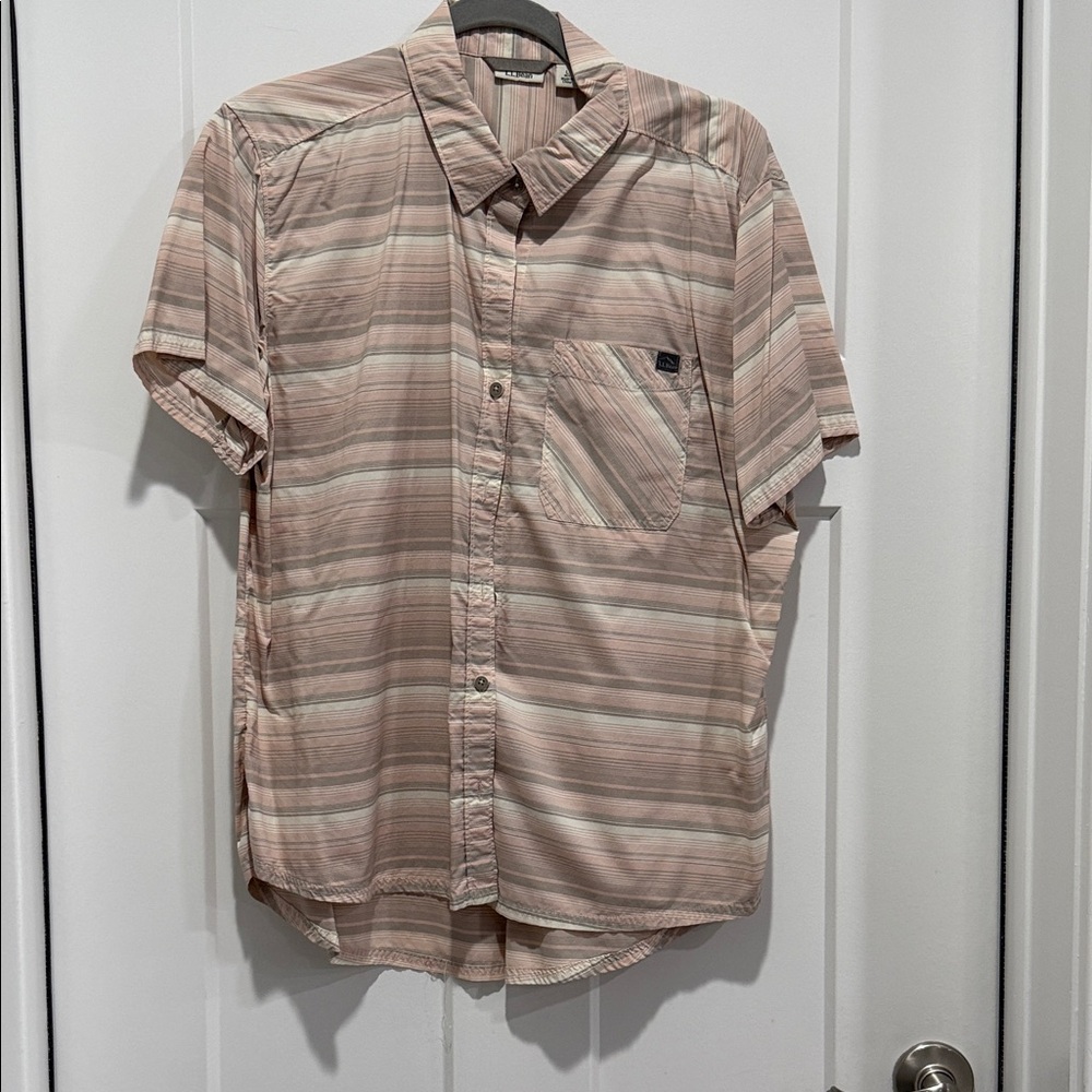L.L. Bean women’s Short-Sleeve Button-Down in Soft Pink and Cream Stripes